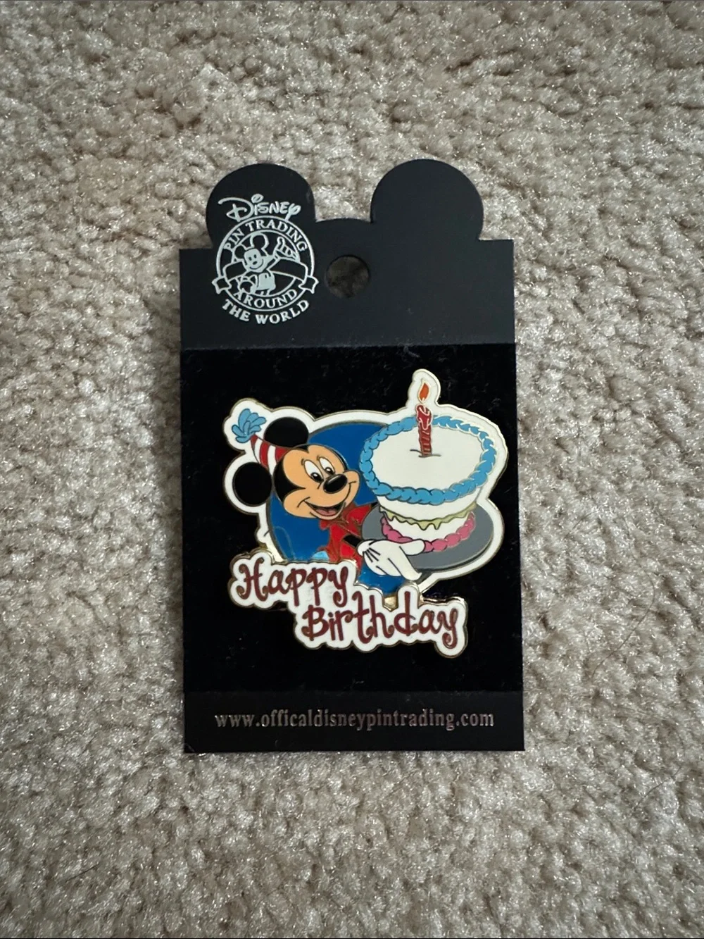 Disney Mickey Mouse Happy Birthday Pin – Blue, White, Red